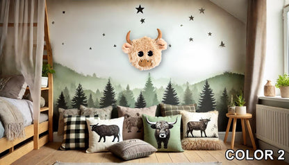 Highland Cow Head Wall Mount: Fluffy Faux Taxidermy Nursery Decor