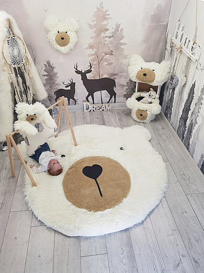 Personalized White Bear Rug: Fluffy Minky Nursery Decor