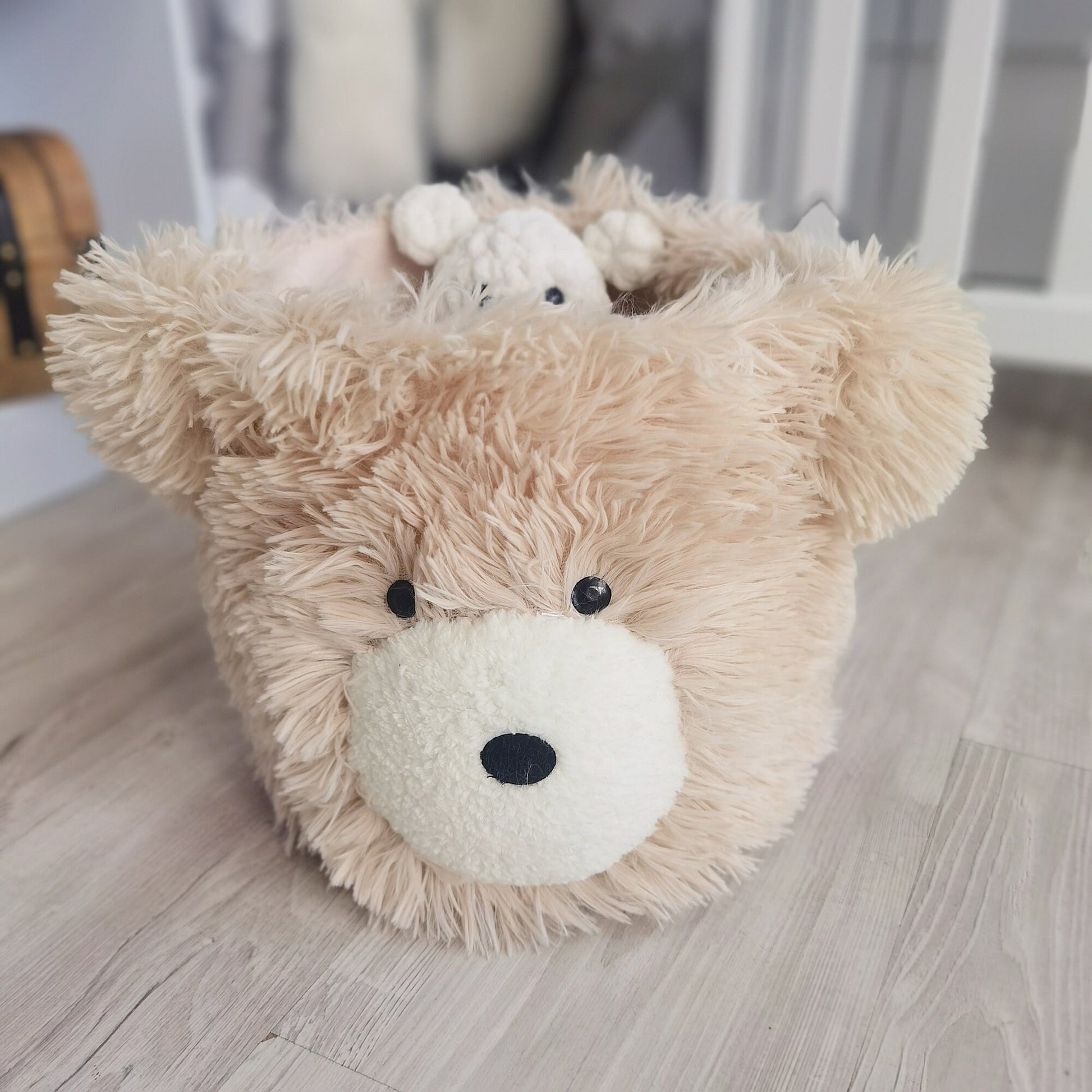 Handmade Beige Faux Fur Bear Rug: Woodland Nursery Decor