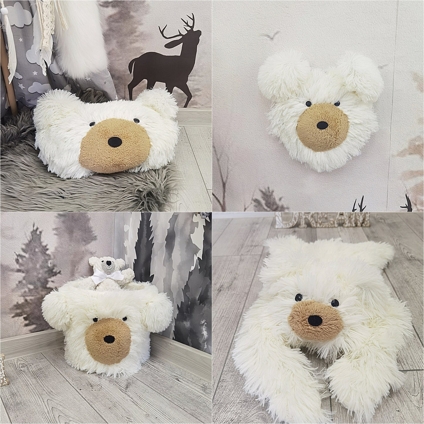 Personalized White Bear Rug: Fluffy Minky Nursery Decor
