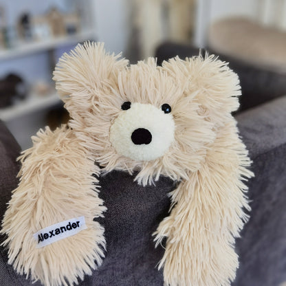Personalized Beige Bear Rug: Shaggy Minky Nursery Decor