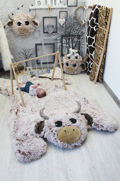 Highland Cow Nursery Rug: Faux Fur Farm Animal Decor
