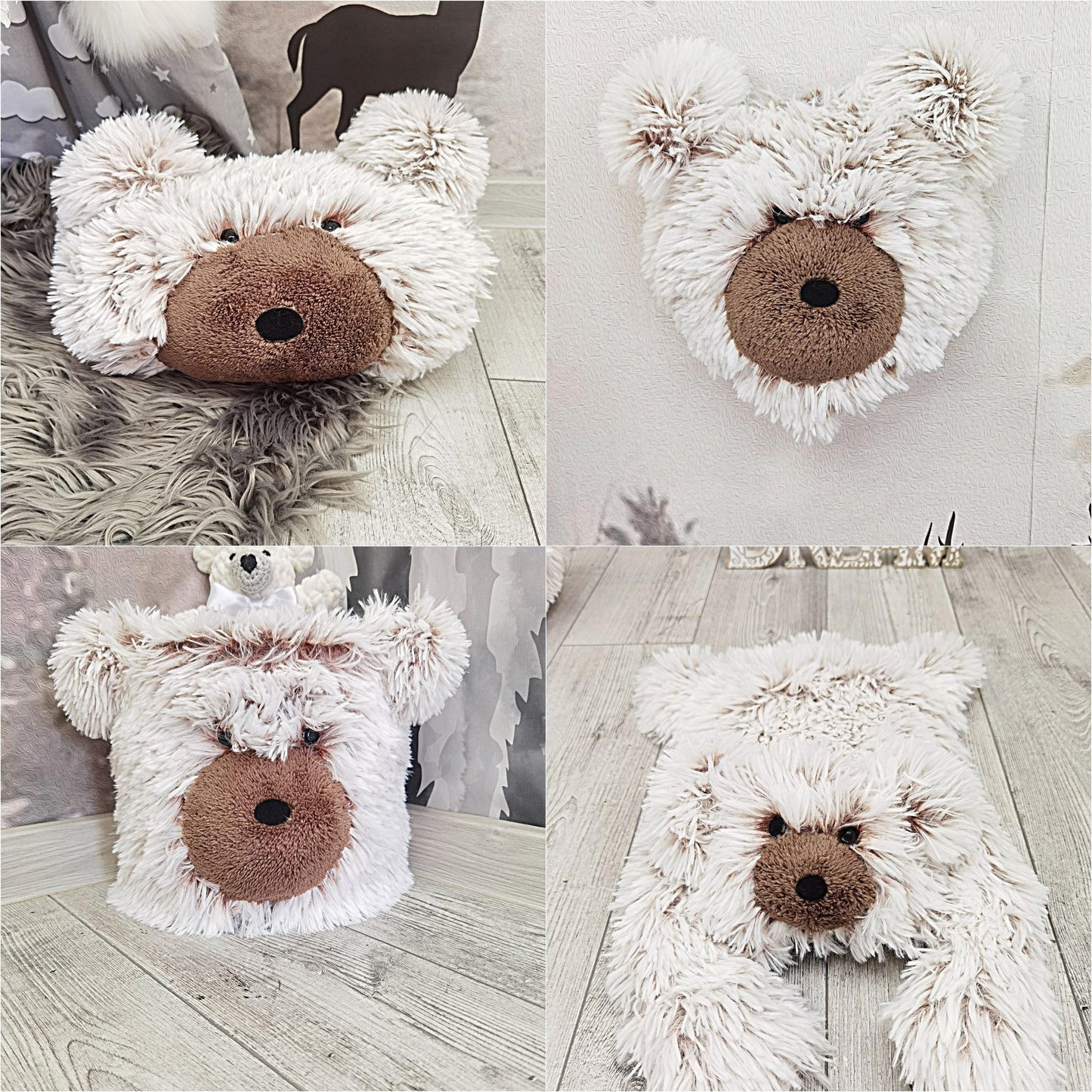 Personalized Fluffy Bear Rug: Cocoa/Snow Nursery Decor