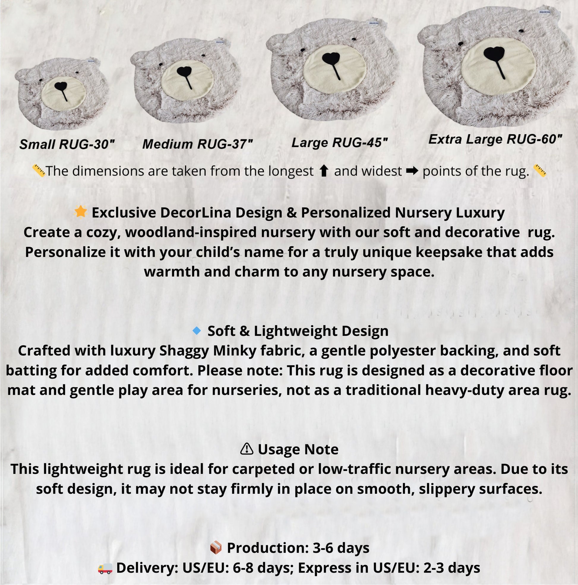 Personalized Nursery Bear Rug: Warm Taupe Minky Fabric, Adventure Theme