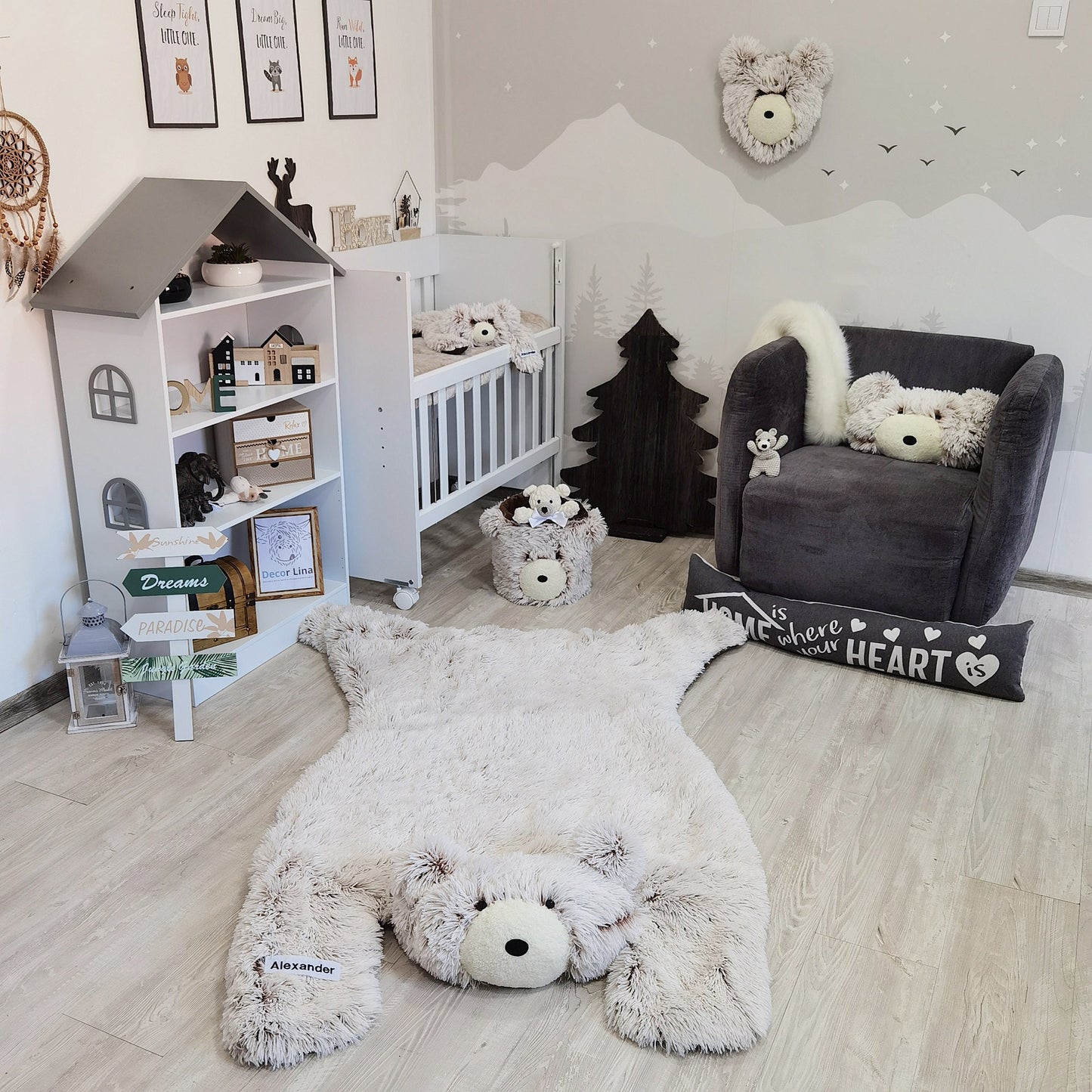 Personalized Fluffy Bear Rug: Frosted Cocoa Nursery Decor