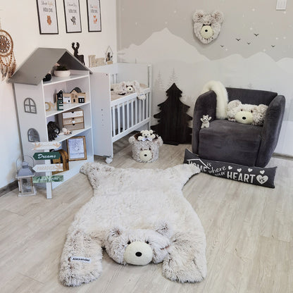 Personalized Fluffy Bear Rug: Frosted Cocoa Nursery Decor
