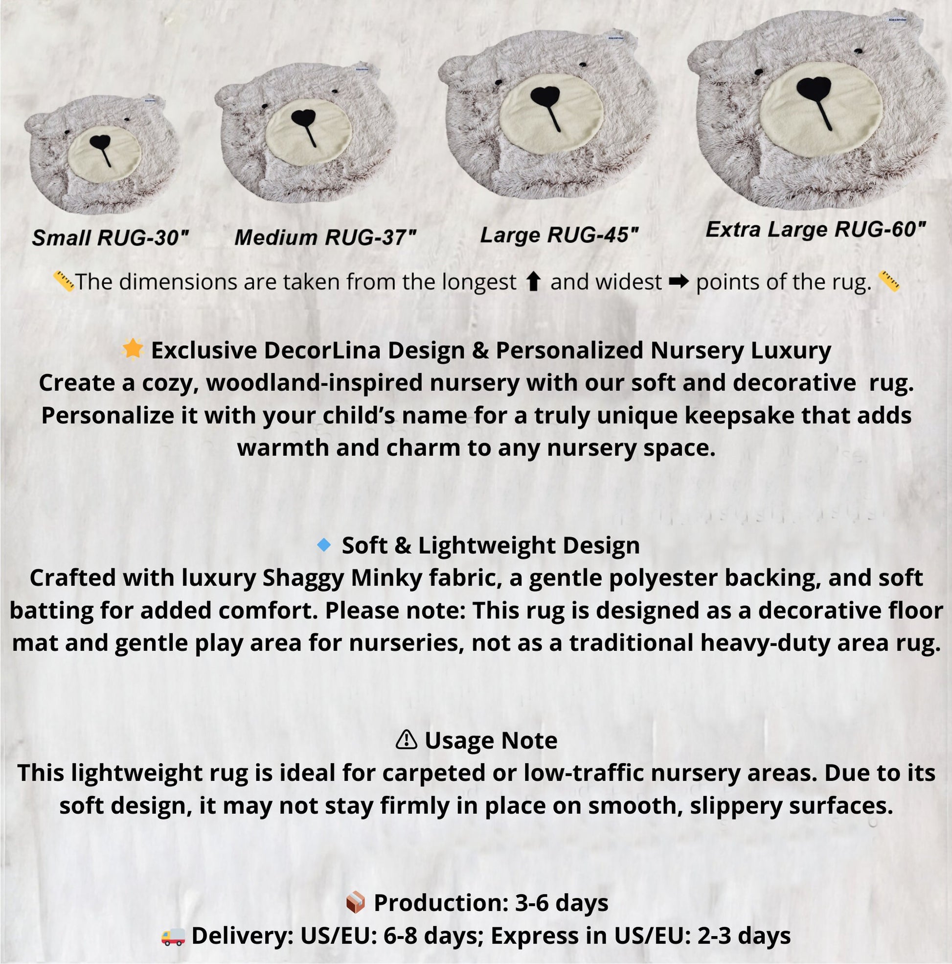Personalized Fluffy Bear Rug: Taupe Woodland Nursery Decor
