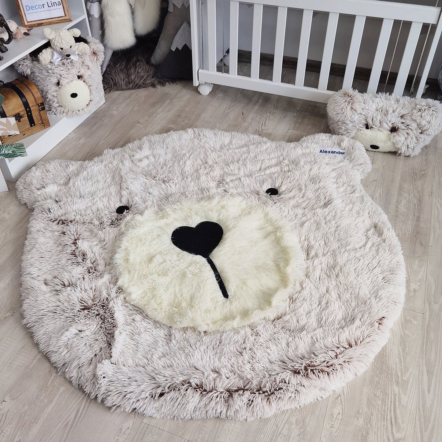 Gray Bear Rug Shaggy Fleece Round