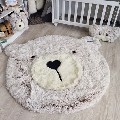 Gray Bear Rug Shaggy Fleece Round