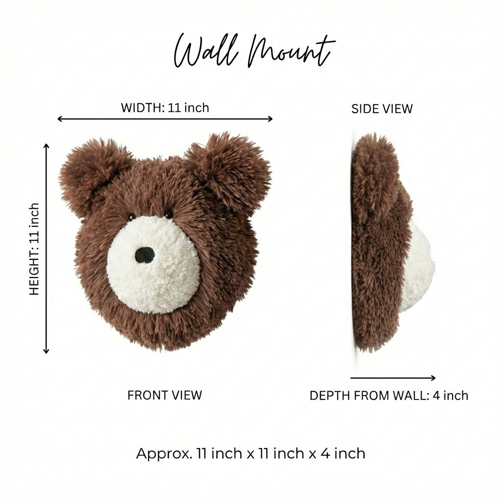 Minky Brown Bear Head Wall Mount: Handmade Nursery Decor