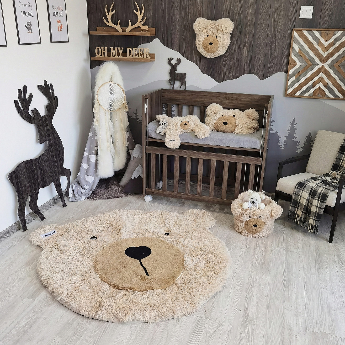 Personalized Bear Pillow: Shaggy Minky Woodland Nursery Decor
