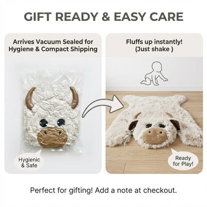 Highland Cow Nursery Rug: Faux Fur Farm Animal Decor