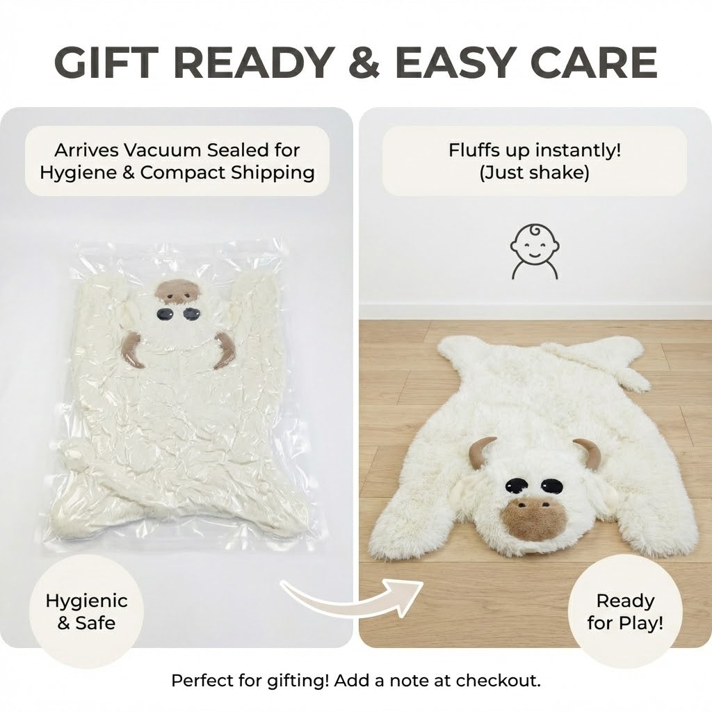 White Highland Cow Rug Plush Farmhouse