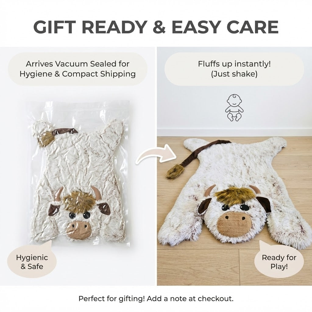 Handmade Highland Cow Nursery Rug: Plush Minky Playmat