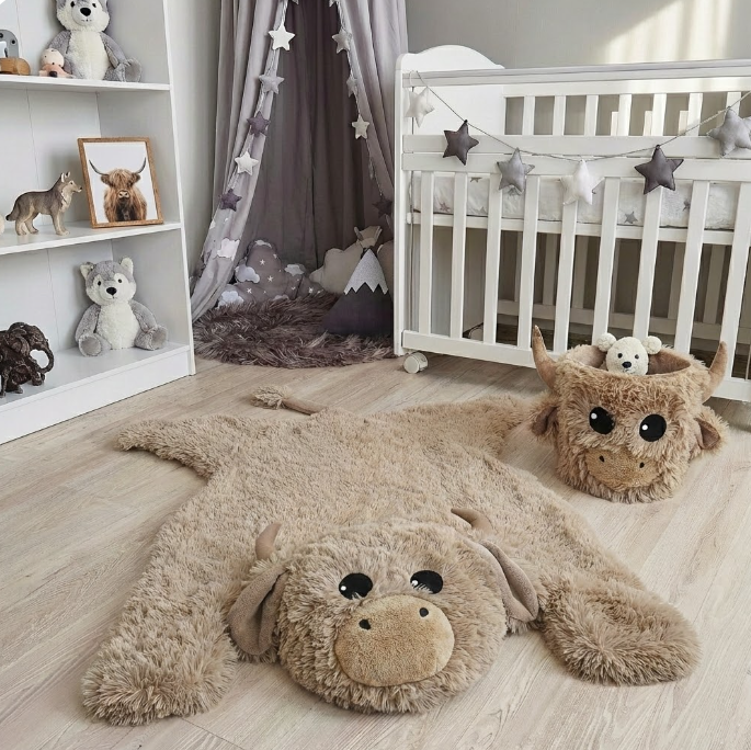 Highland Cow Farmhouse Nursery Rug - DECORLINA