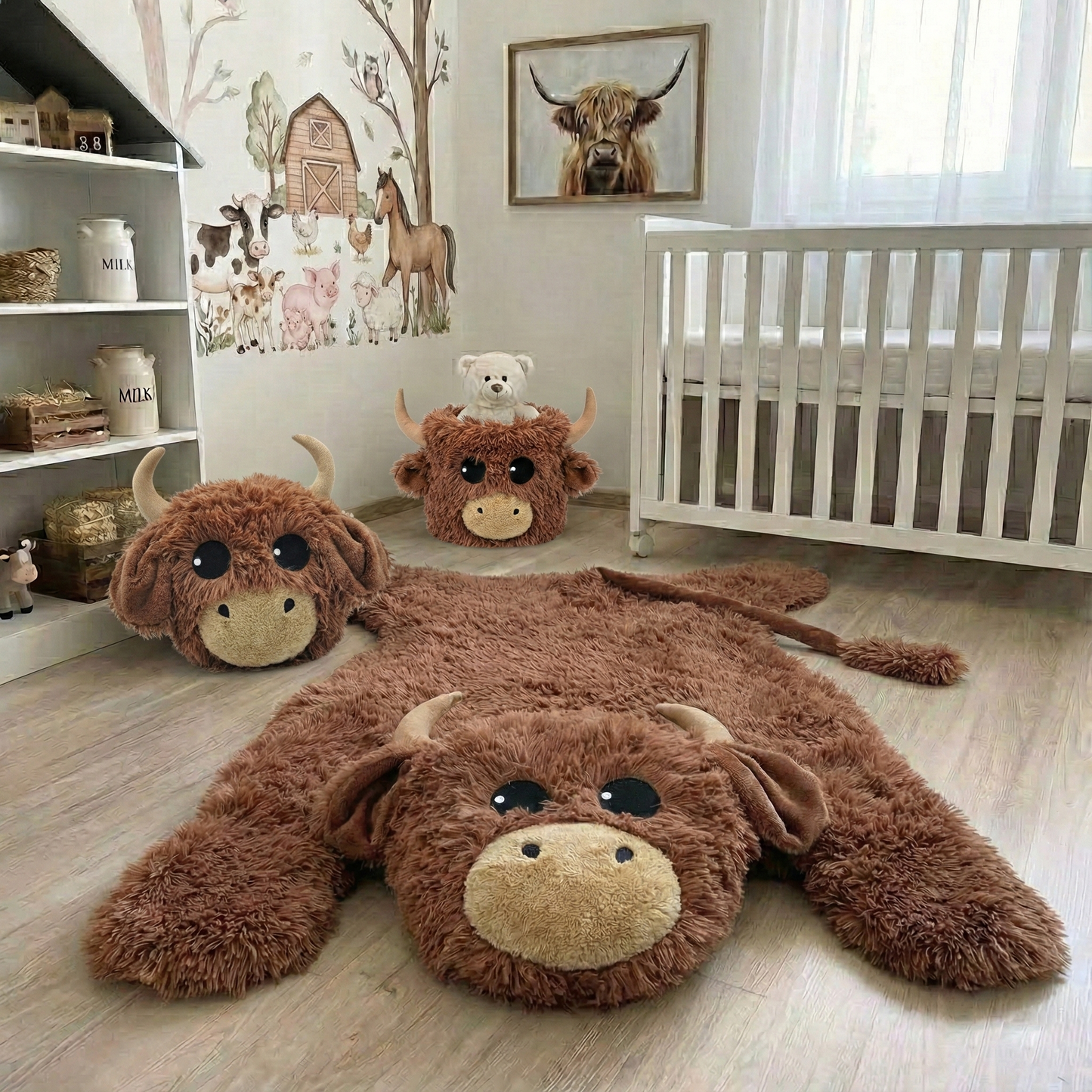 Highland Cow Farmhouse Nursery Rug - DECORLINA