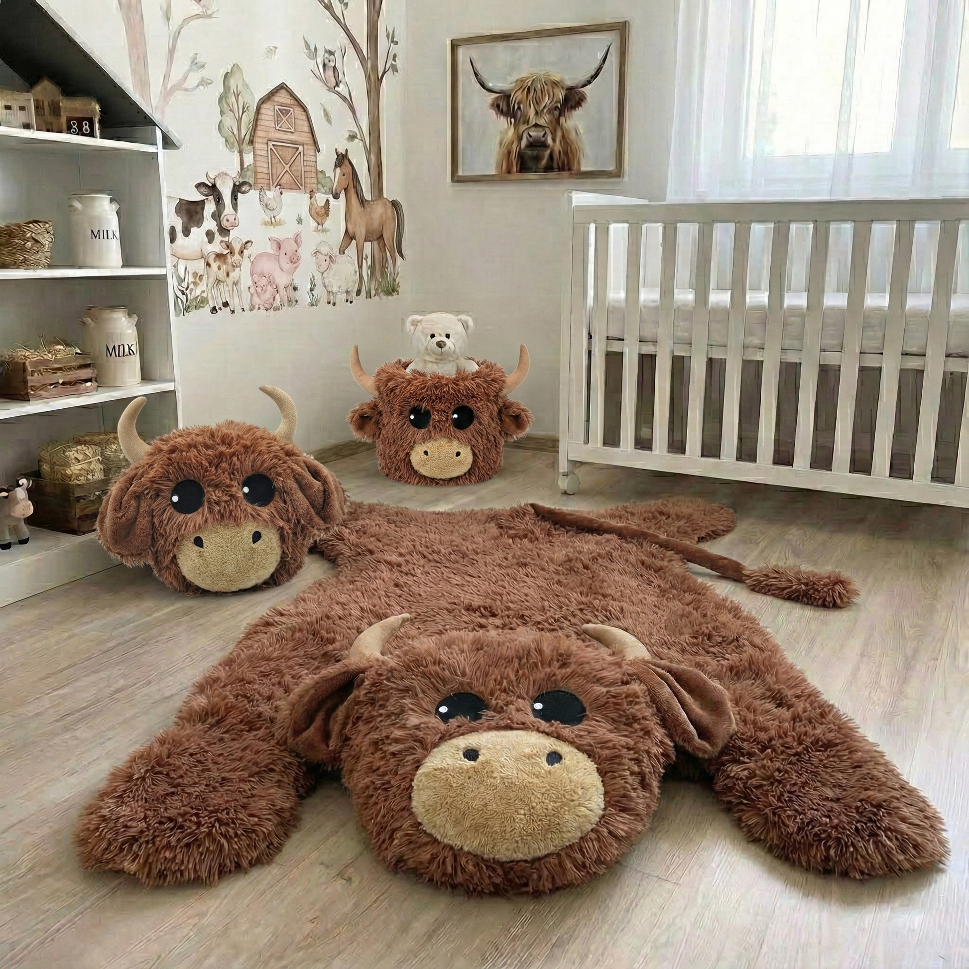 Highland Cow Farmhouse Nursery Rug - DECORLINA