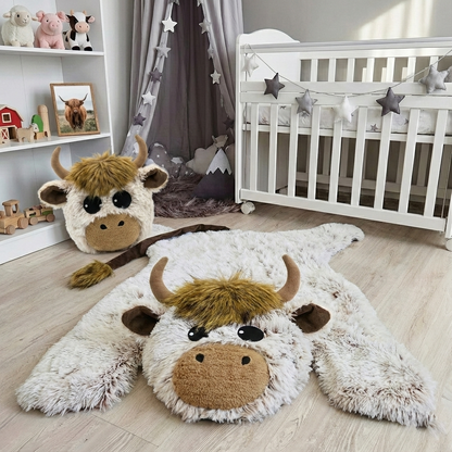 Handmade Highland Cow Nursery Rug: Plush Minky Playmat