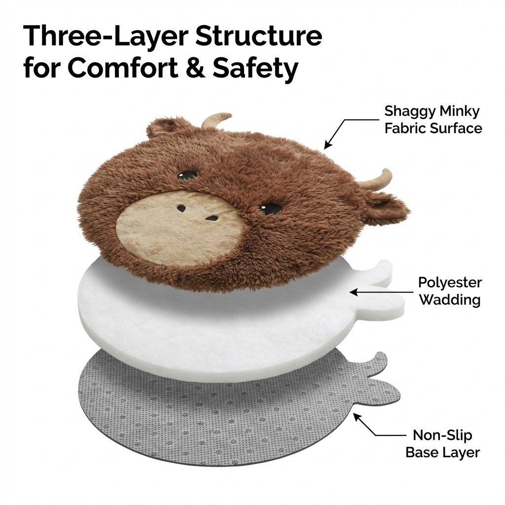 Highland Cow Nursery Rug - Soft Plush Farm Animal Play Mat for Baby Room Decor