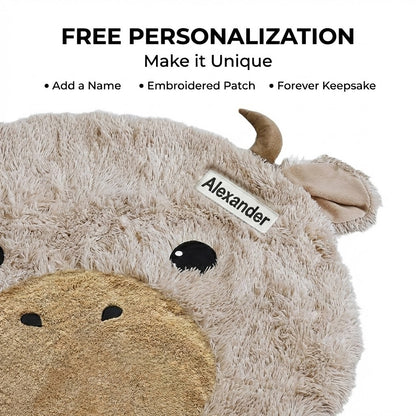 Highland Cow Nursery Rug - Personalized Shaggy Minky Play Mat for Baby