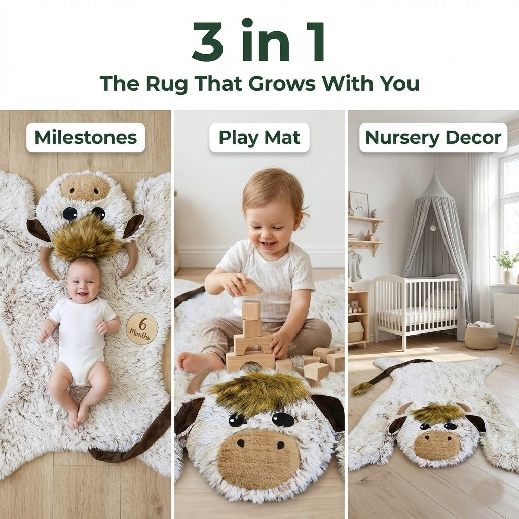 Handmade Highland Cow Nursery Rug: Plush Minky Playmat