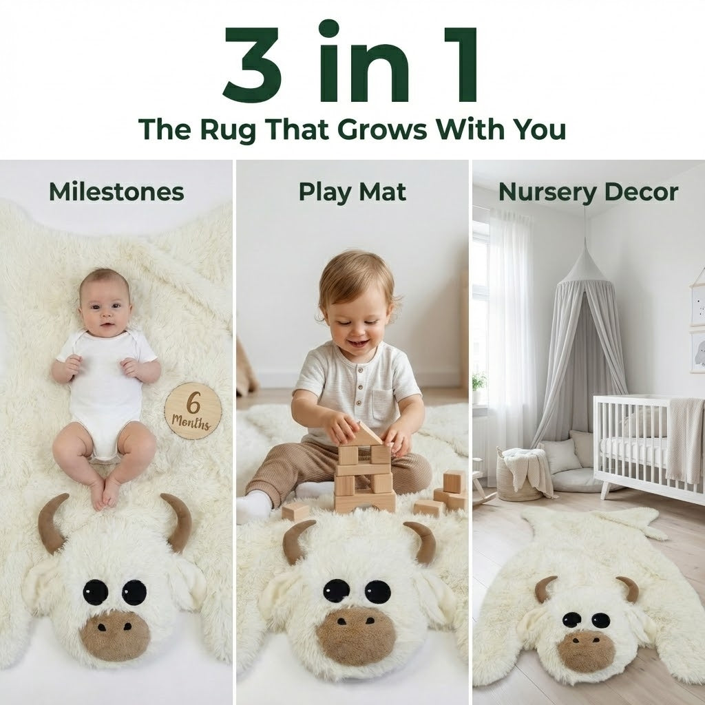 White Highland Cow Rug Plush Farmhouse