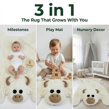 White Highland Cow Rug Plush Farmhouse