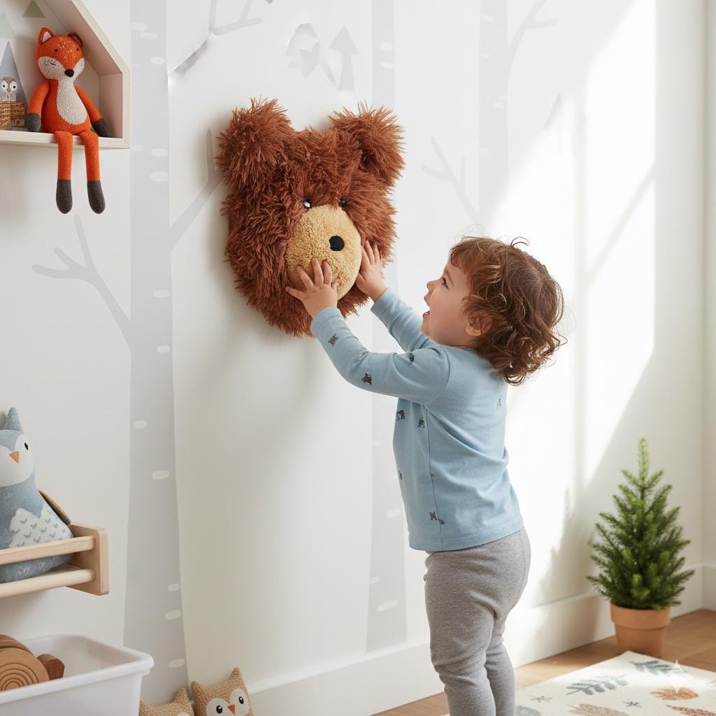 Handmade plush bear wall decor - woodland nursery animal head