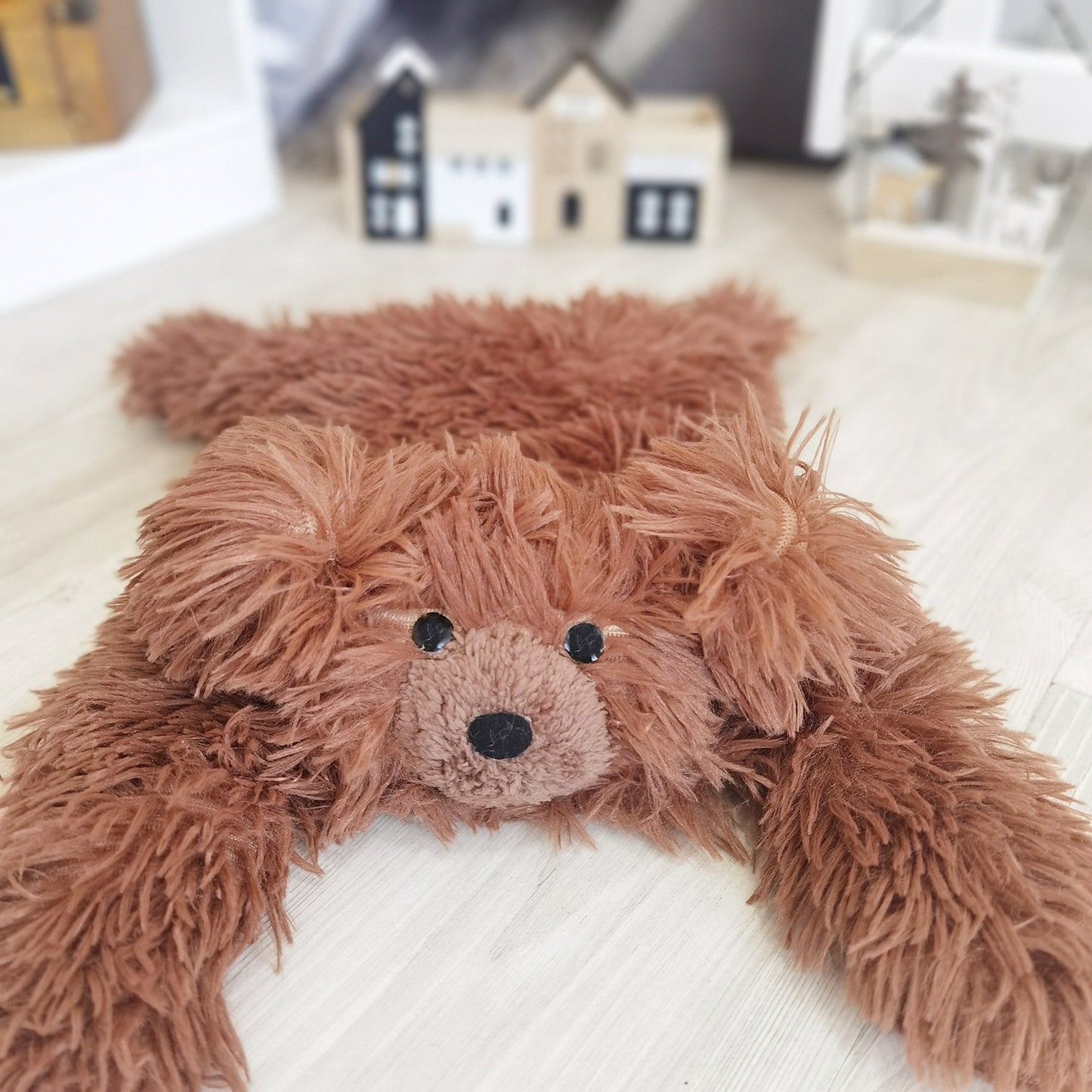 Personalized Bear Rug for Baby Boy Nursery - Soft Brown Plush Animal Play Mat