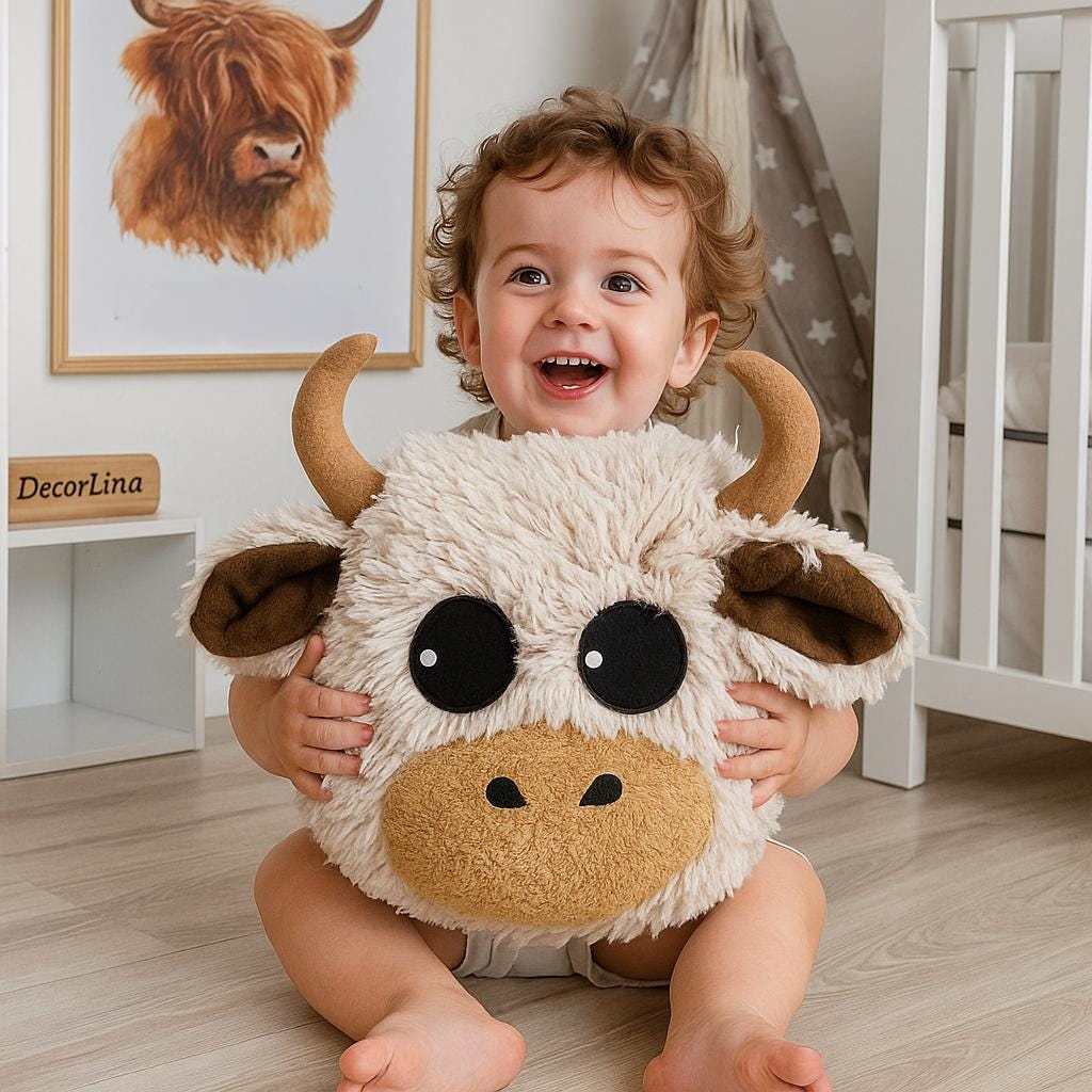 Highland Cow Nursery Set - Personalized Rug, Pillow & Storage Basket Collection