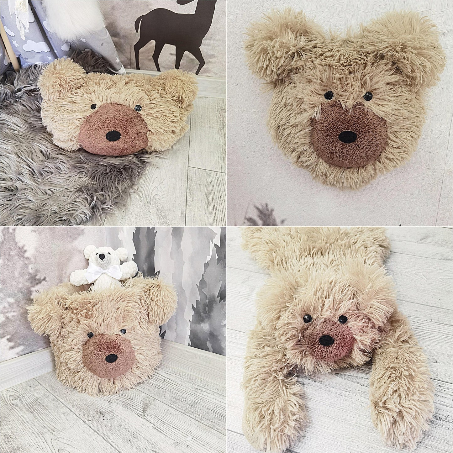 Personalized Fluffy Bear Rug: Warm Taupe Nursery Decor
