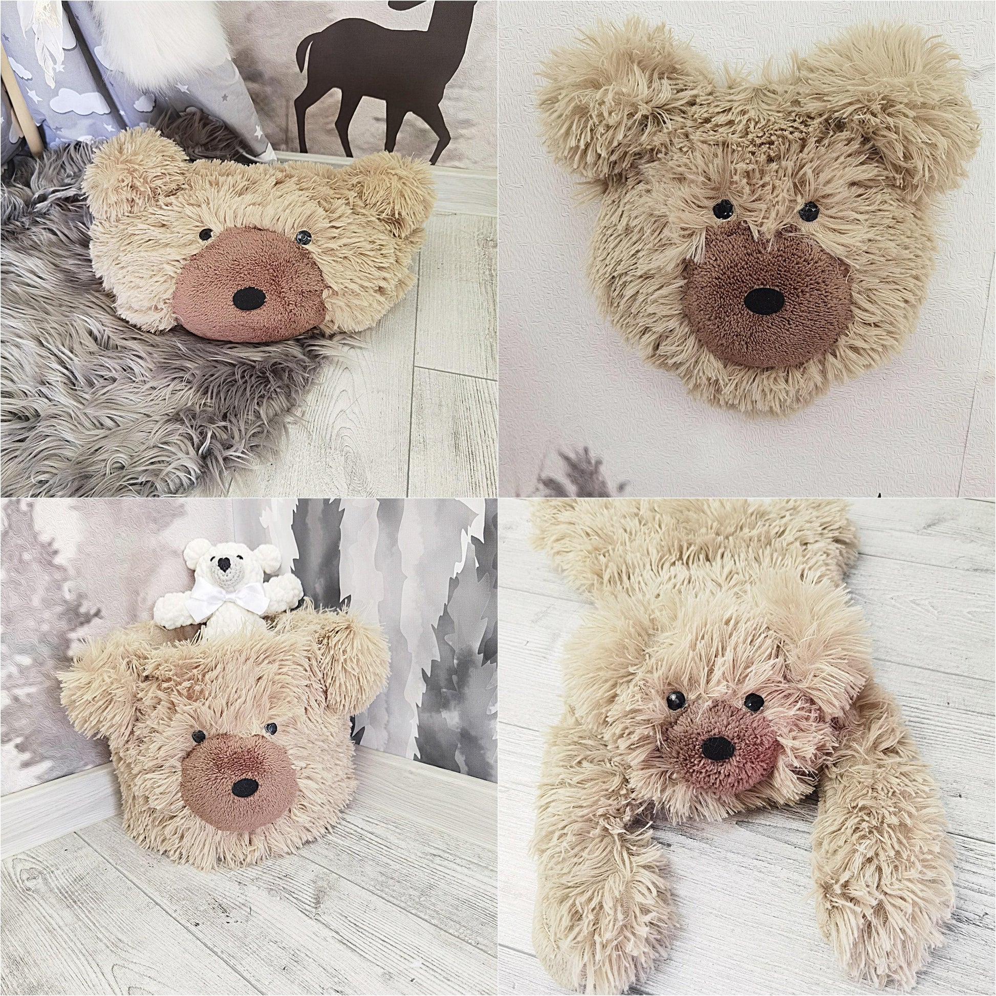 Personalized Fluffy Bear Rug: Warm Taupe Nursery Decor