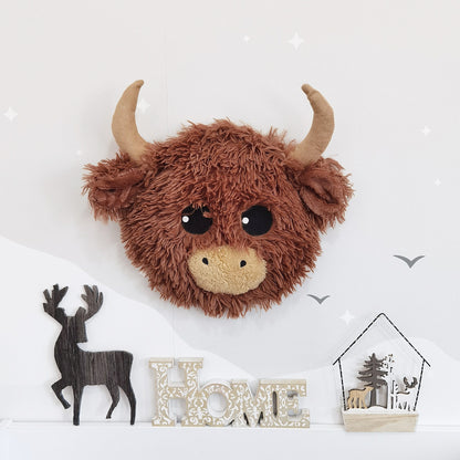 Minky Highland Cow Head Wall Mount: Farmhouse Nursery Decor