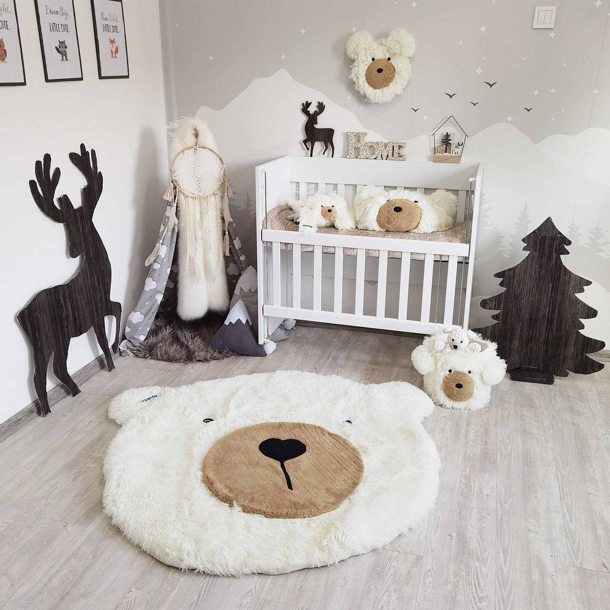 Personalized White Bear Rug: Fluffy Minky Nursery Decor