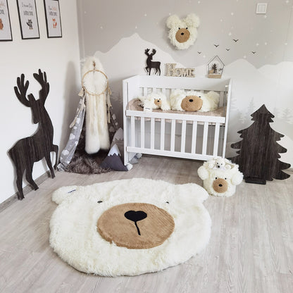 Personalized White Bear Rug: Fluffy Minky Nursery Decor