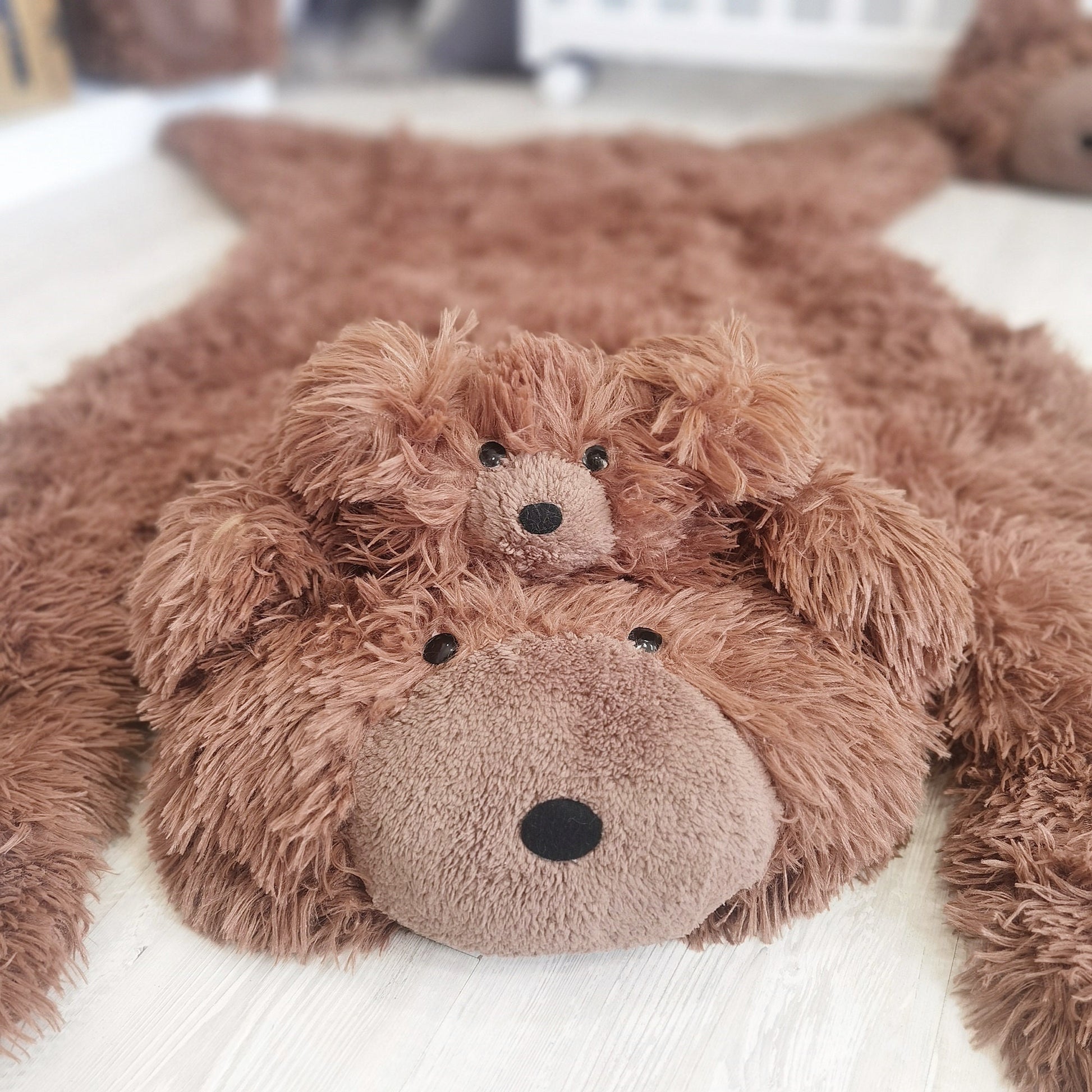Personalized Bear Rug for Baby Boy Nursery - Soft Brown Plush Animal Play Mat