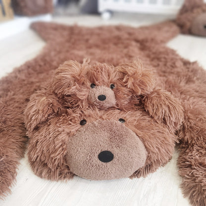 Personalized Bear Rug for Baby Boy Nursery - Soft Brown Plush Animal Play Mat