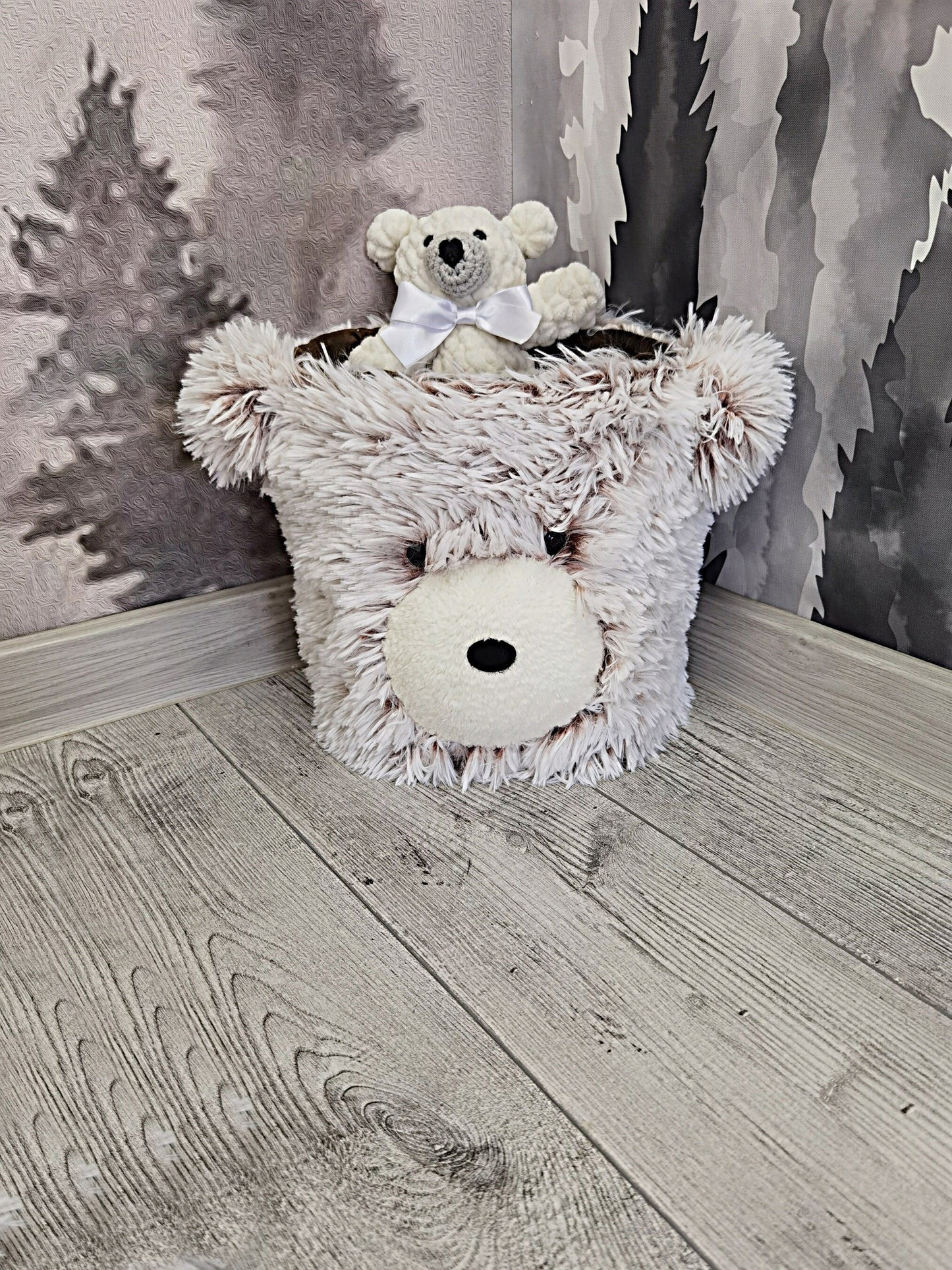 Gray Bear Rug Shaggy Fleece Round