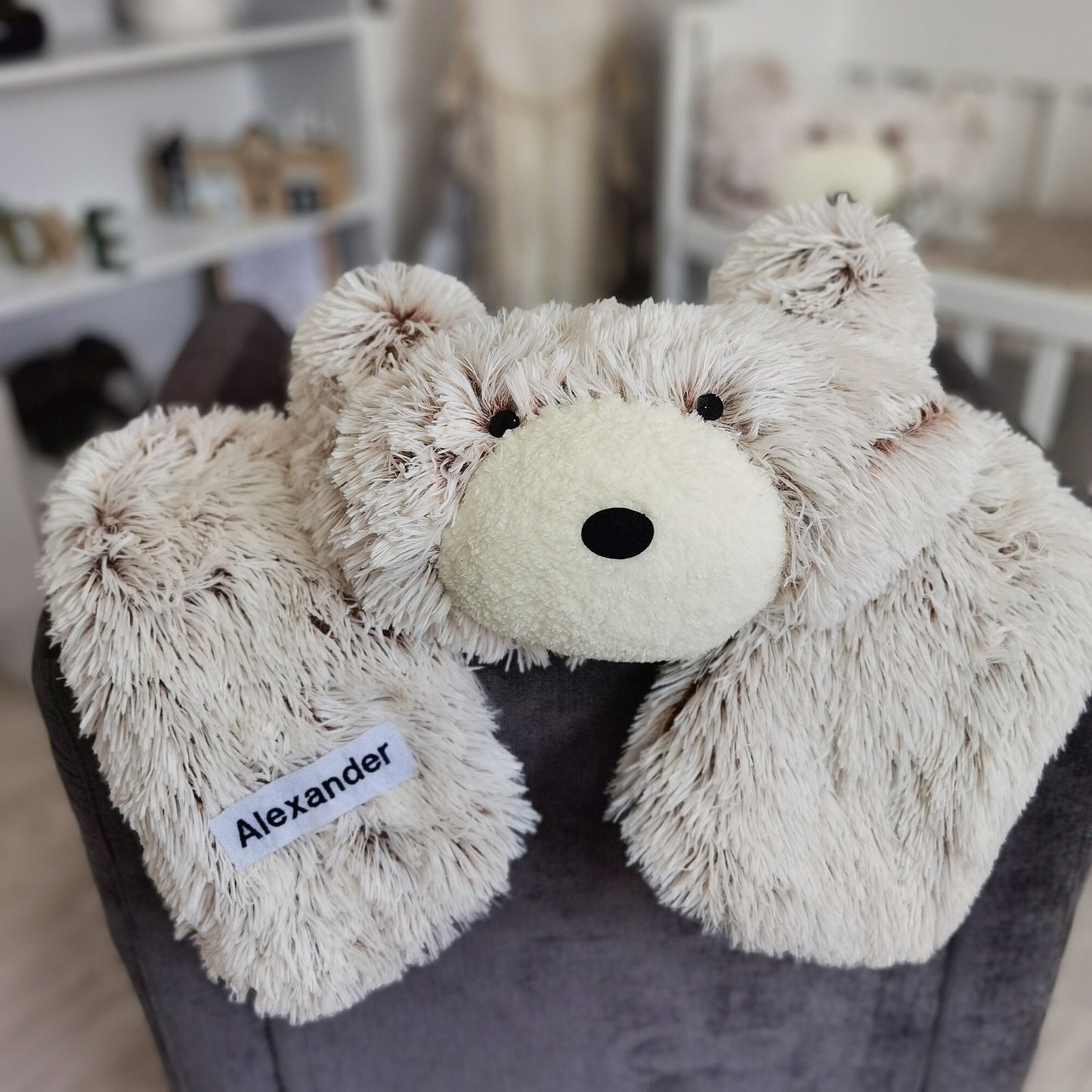 Personalized Fluffy Bear Rug: Frosted Cocoa Nursery Decor