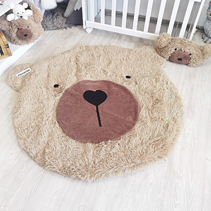 Personalized Fluffy Bear Rug: Warm Taupe Nursery Decor