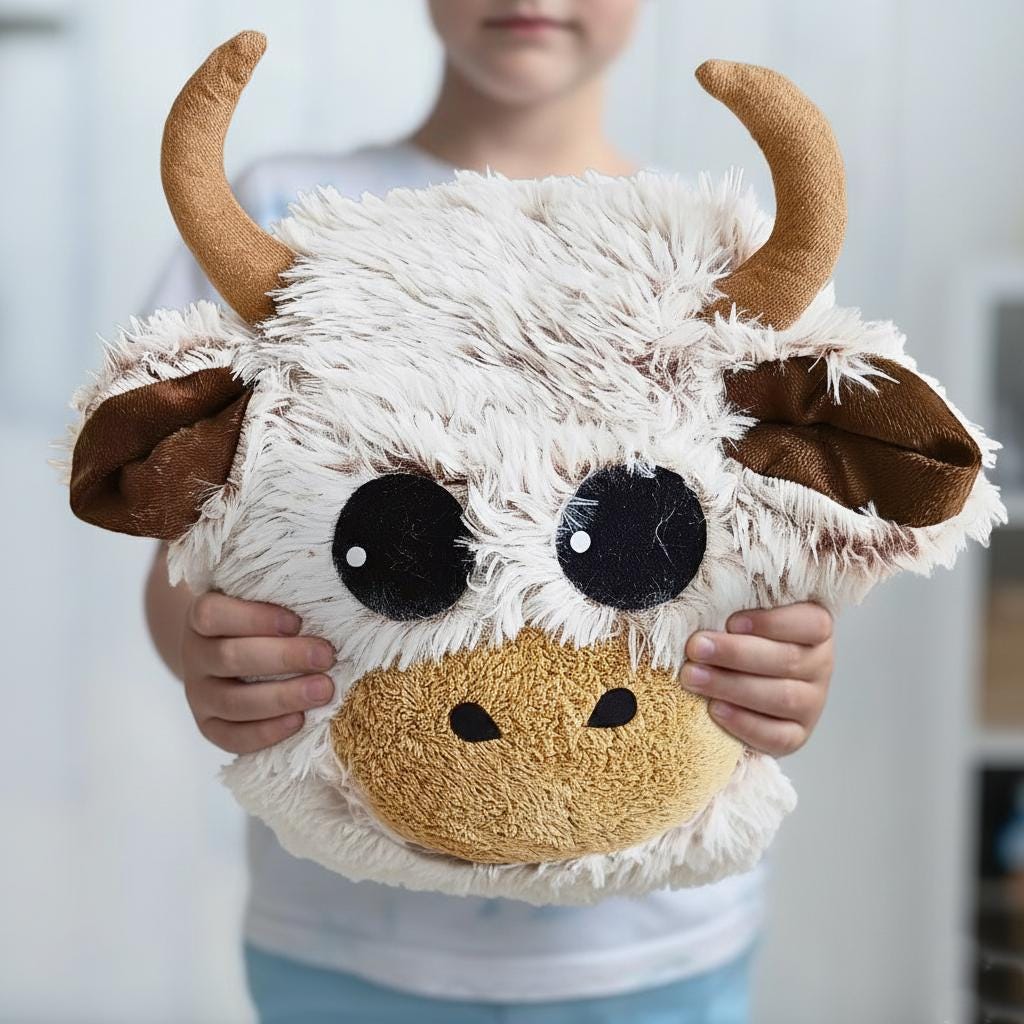 Highland Cow Pillow - Personalized Kids Cushion, Soft Shaggy Fleece Nursery
