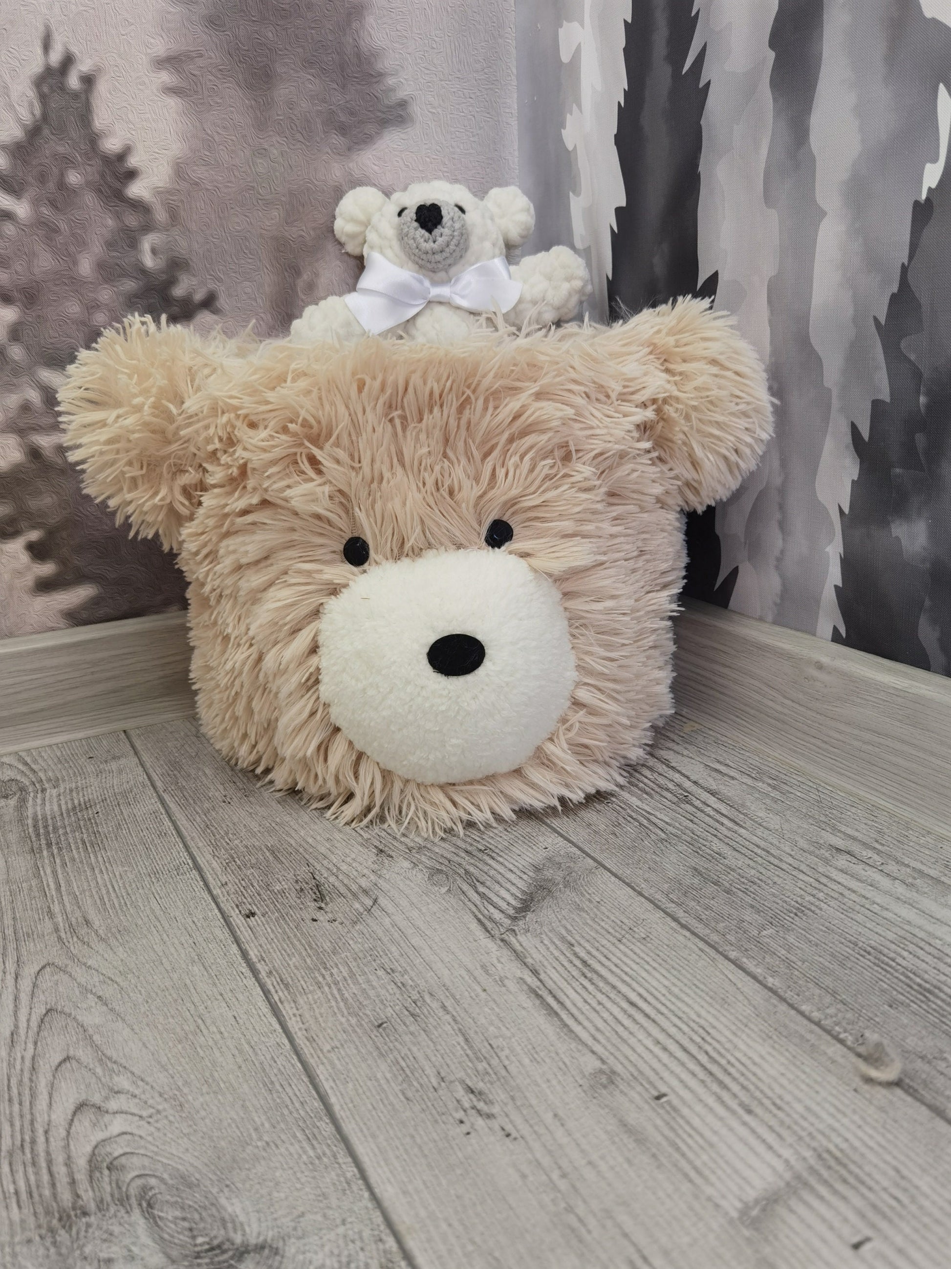 Personalized Beige Bear Rug: Shaggy Minky Nursery Decor