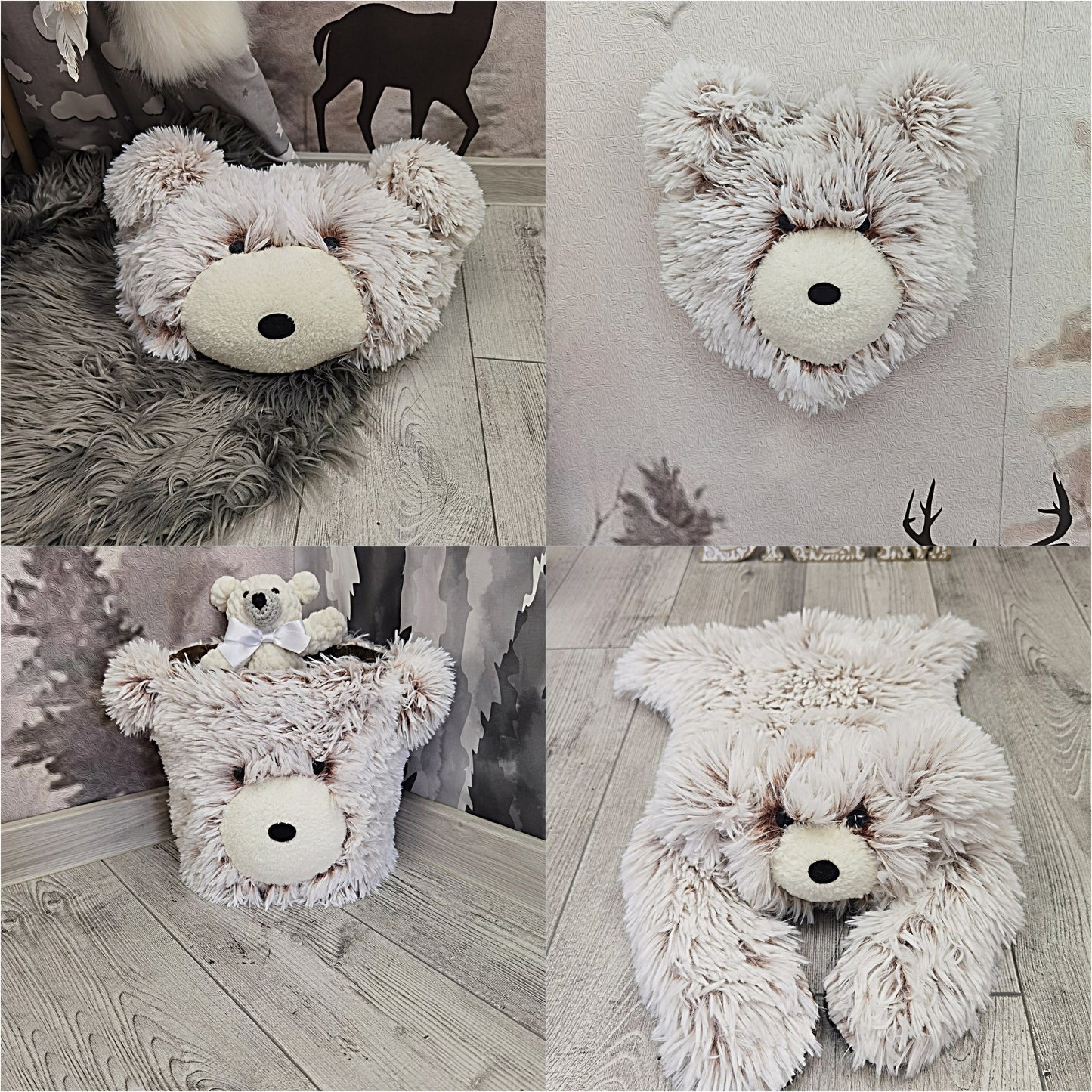Gray Bear Rug Shaggy Fleece Round