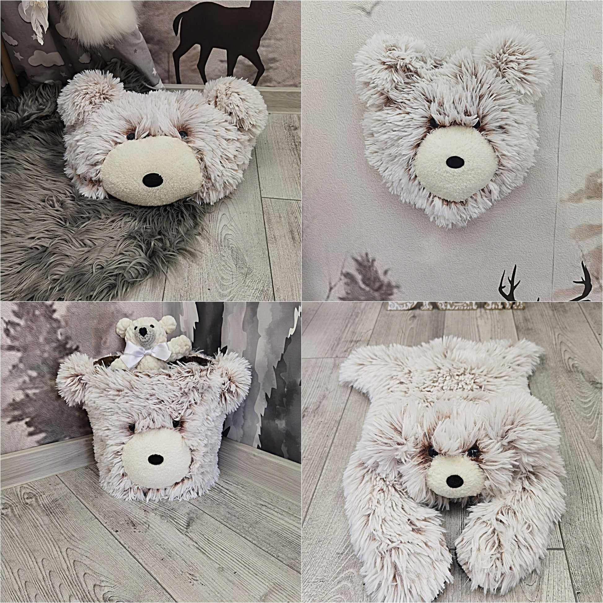 Gray Bear Rug Shaggy Fleece Round