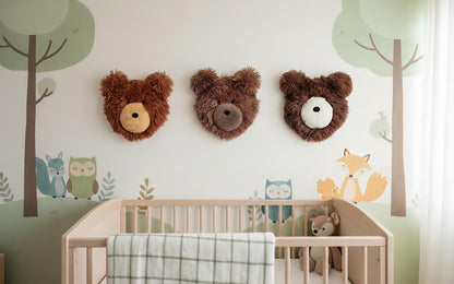 Handmade plush bear wall decor - woodland nursery animal head