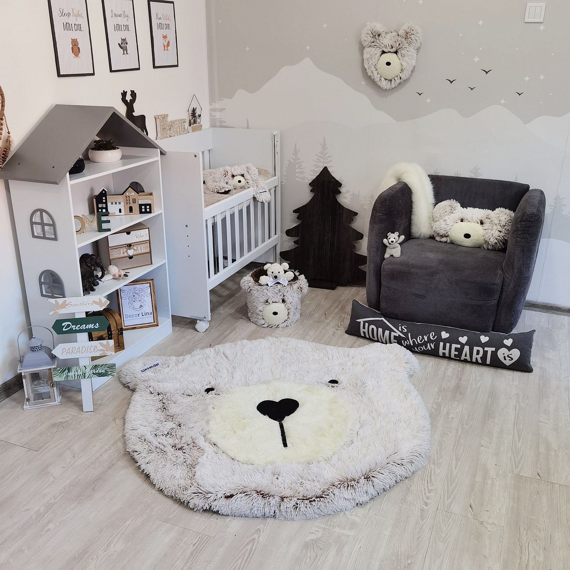 Gray Bear Rug Shaggy Fleece Round