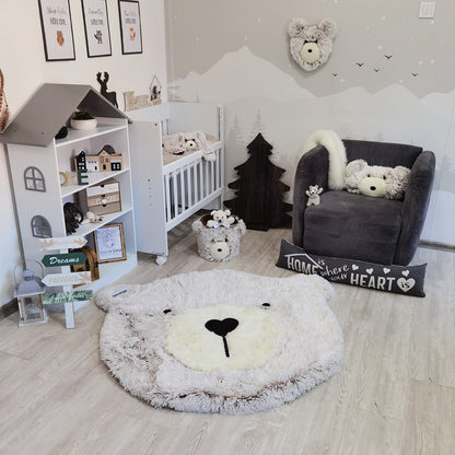 Gray Bear Rug Shaggy Fleece Round