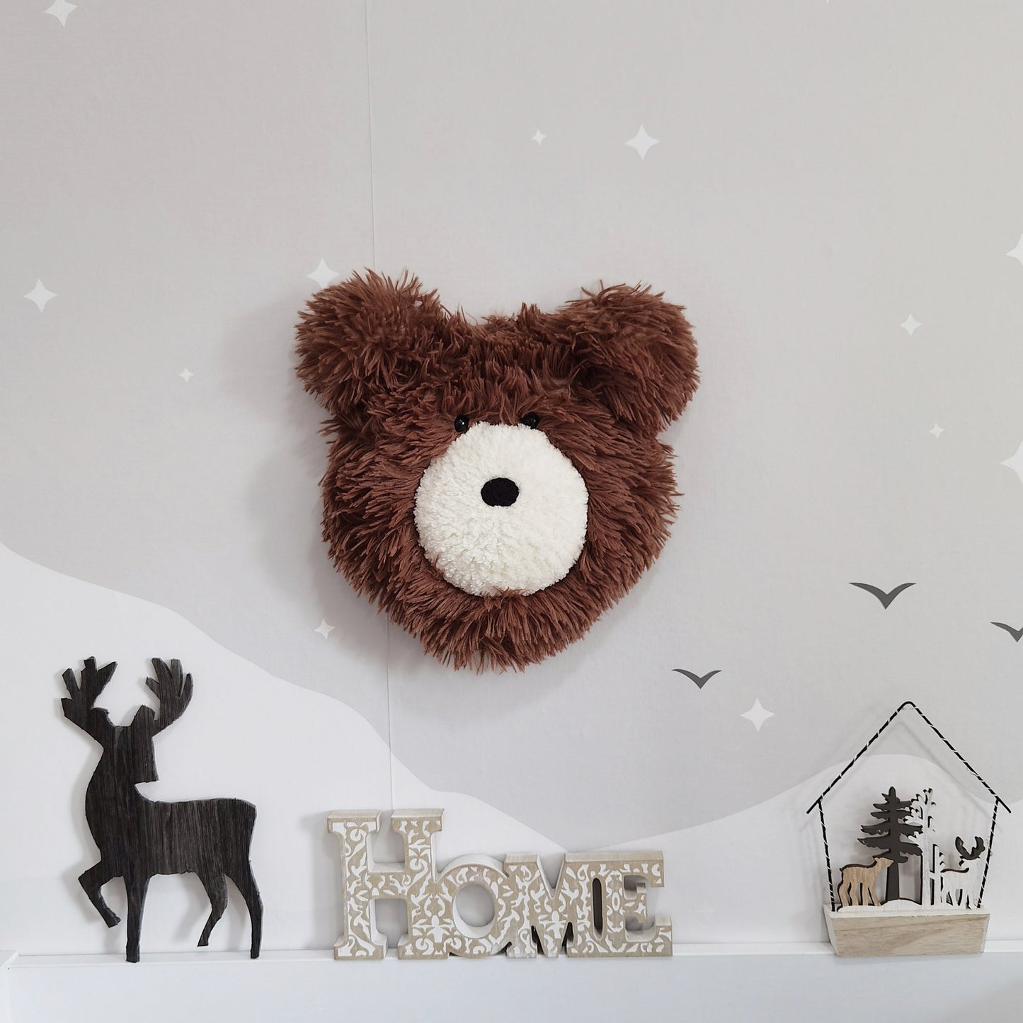 Minky Brown Bear Head Wall Mount: Handmade Nursery Decor