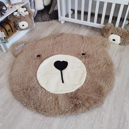 Personalized Fluffy Bear Rug: Taupe Woodland Nursery Decor