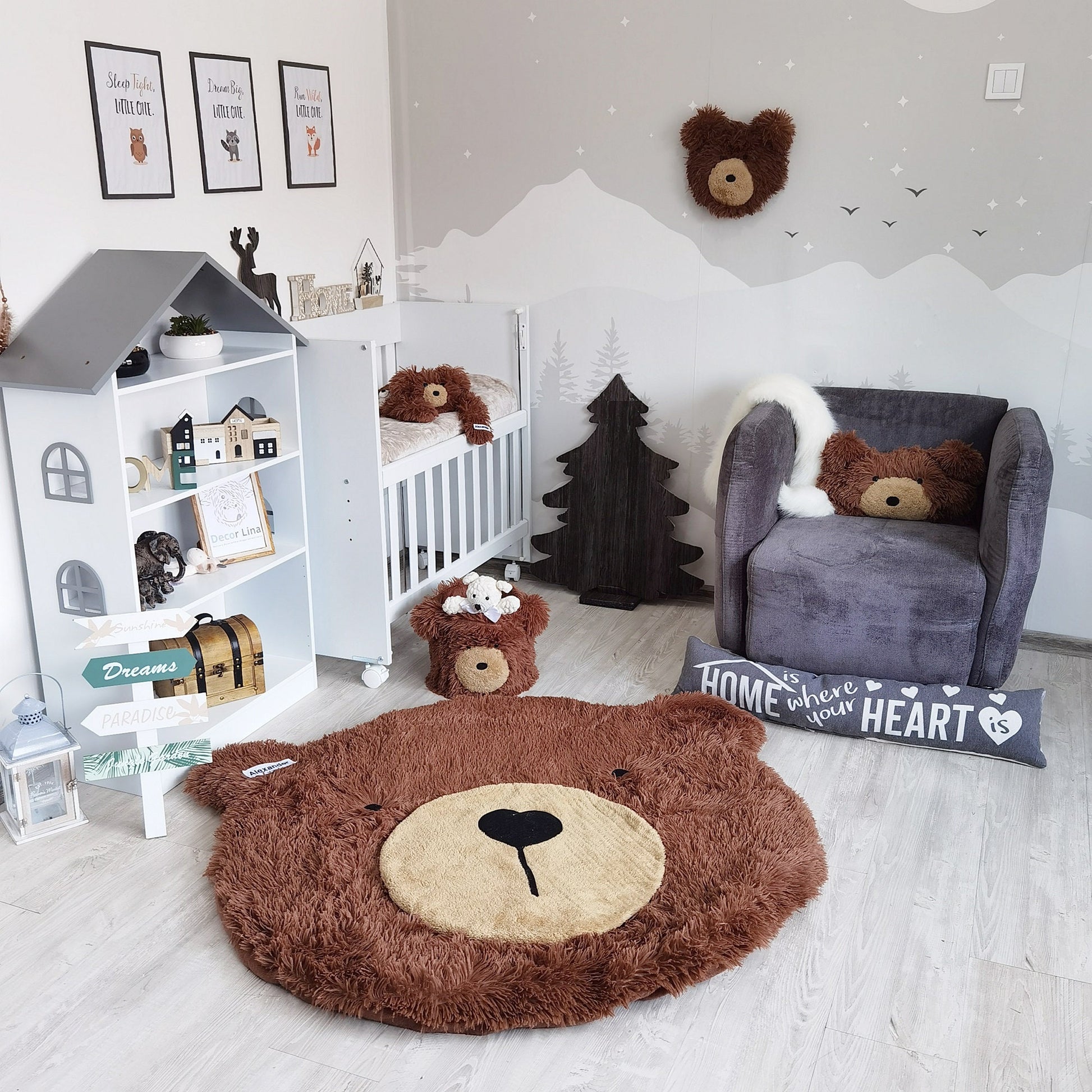 Woodland Bear Rug Nursery - Personalized Adventure Theme Baby Room Decor